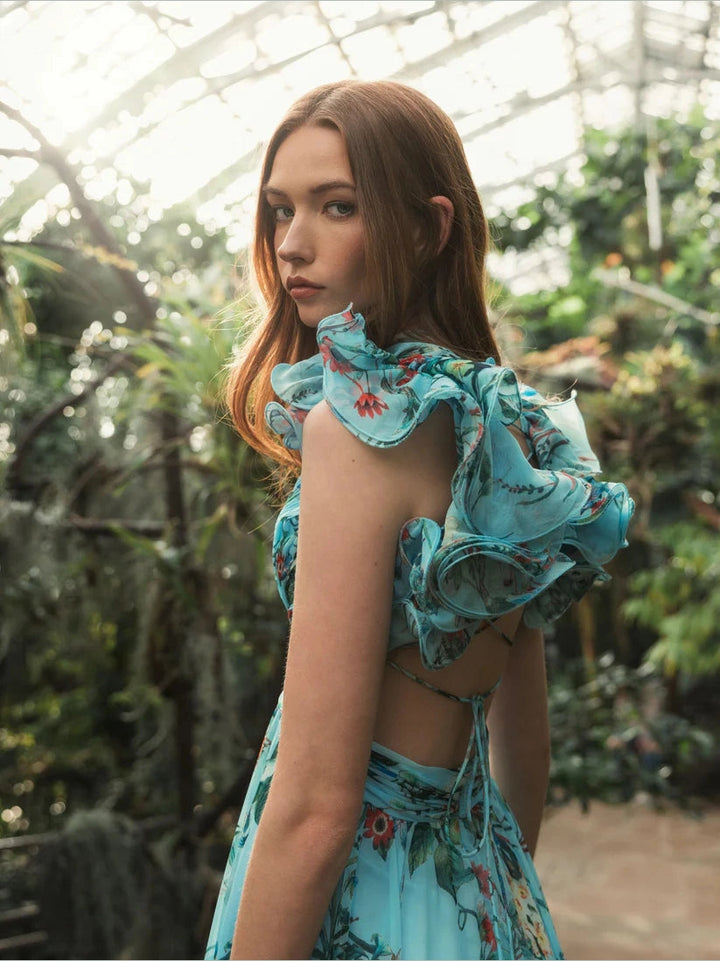 V-Neck Sleeveless Cut-Out Lace Up Back Gown