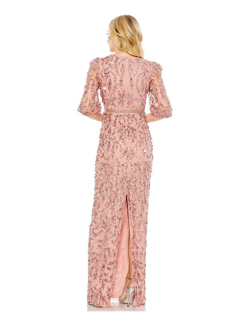 Sequined Elbow Sleeve Gown