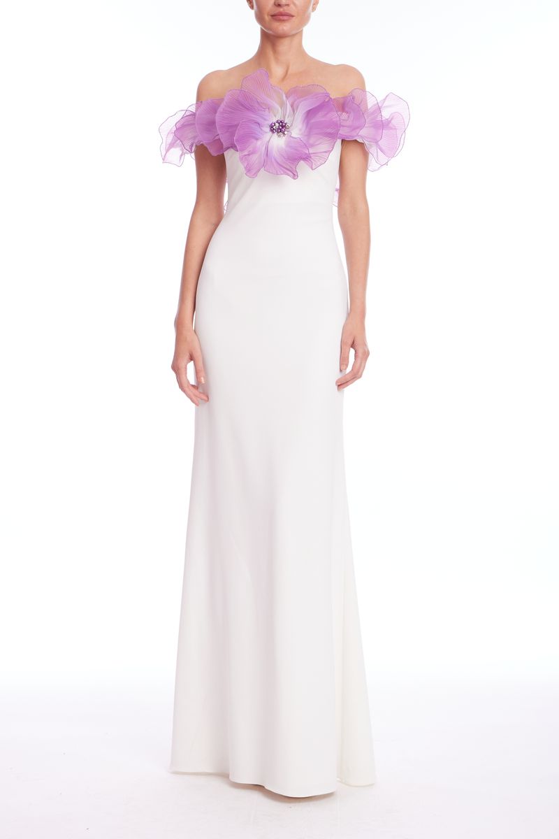 Off the Shoulder 3D Floral Gown