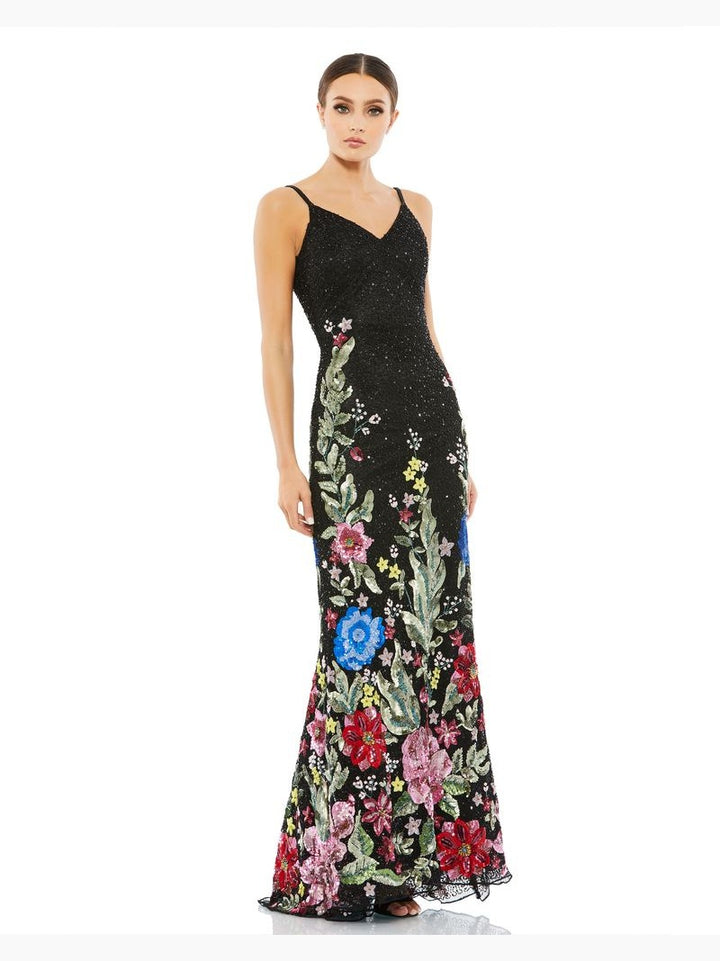 Floral Embellished Spaghetti Strap Gown