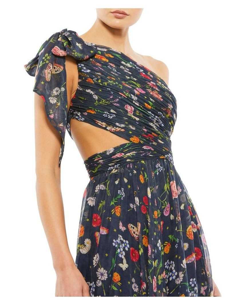 Tied One Shoulder Cut-Out Flowy Gown