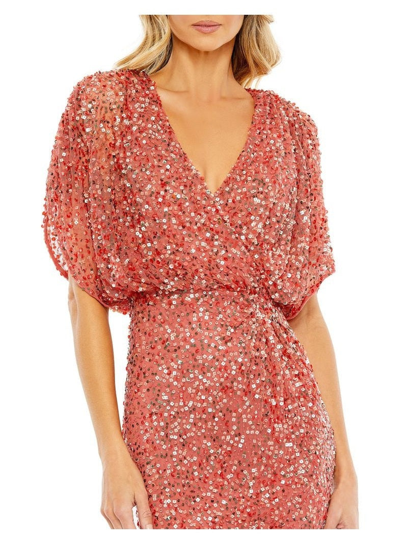 Draped Sleeve V Neck Gown