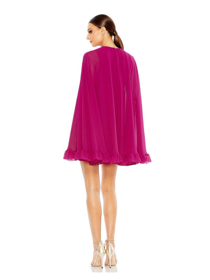High Neck Ruffle Hem Cape Mini Dress