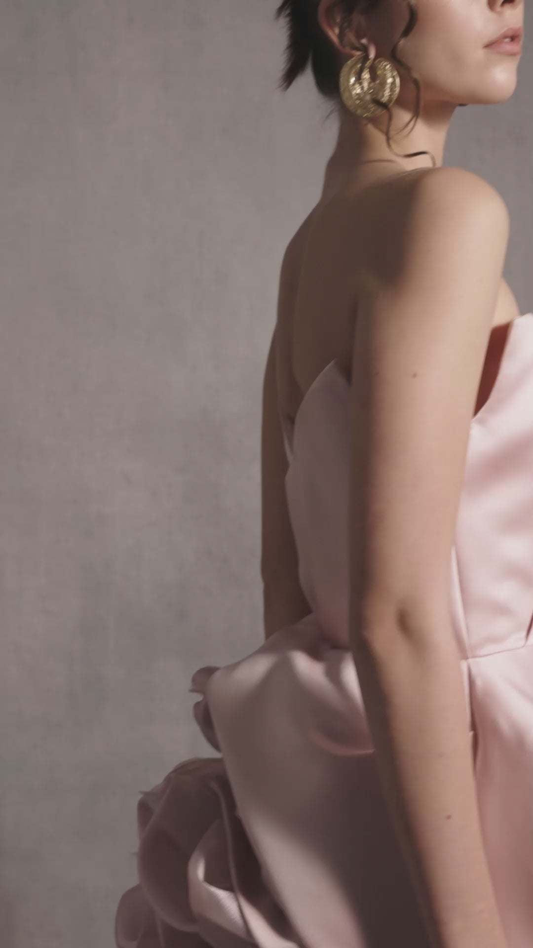 Striking Pink Strapless Dress with Lavish Feathered Ruffled Skirt