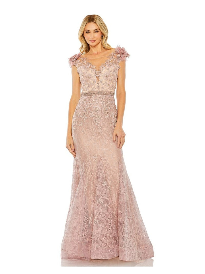 Embroidered Illusion Appliqued Bodice Trumpet Gown