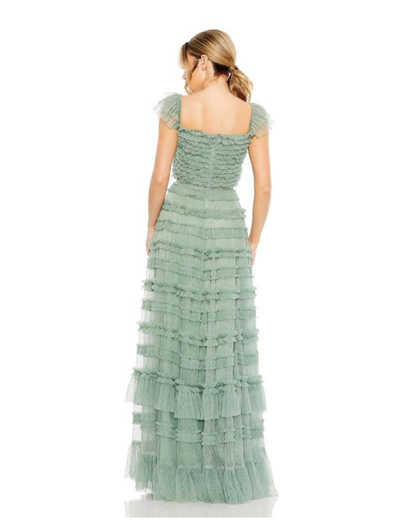 Ruffle Cap Sleeve Tiered Ruffle Gown