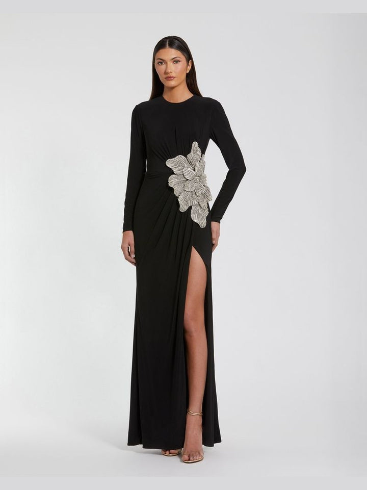 Jersey Gown With Embellished Flower