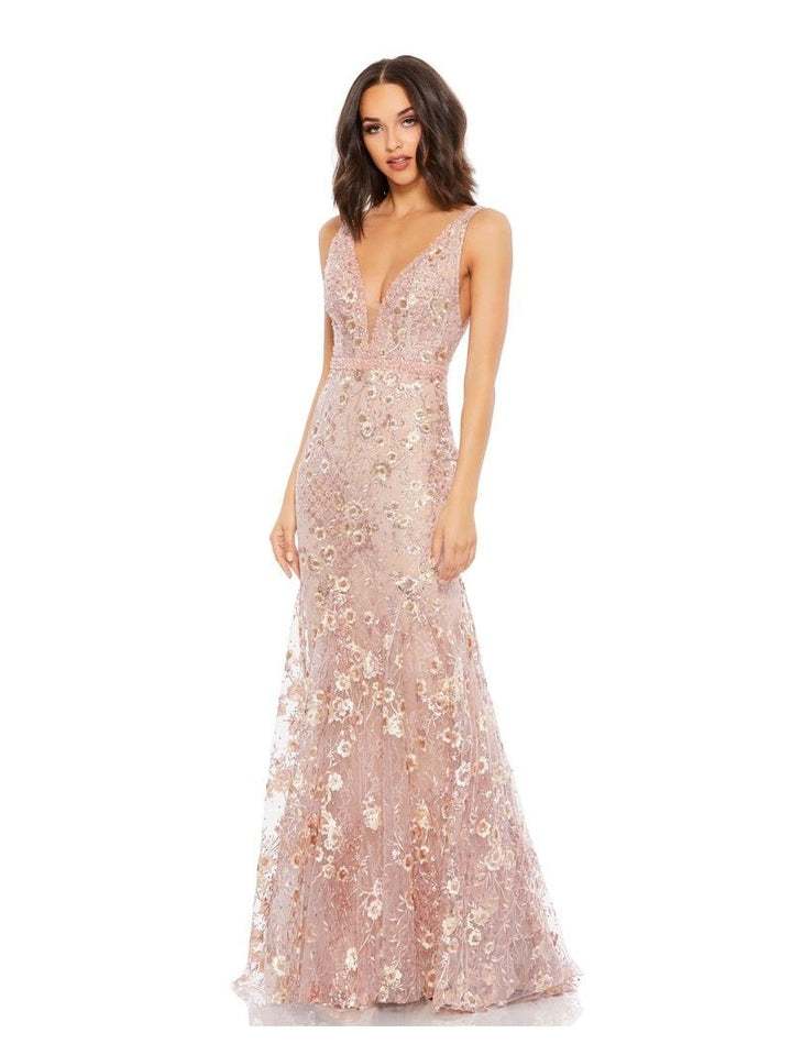 Embellished Sleeveless Plunge Neck Gown