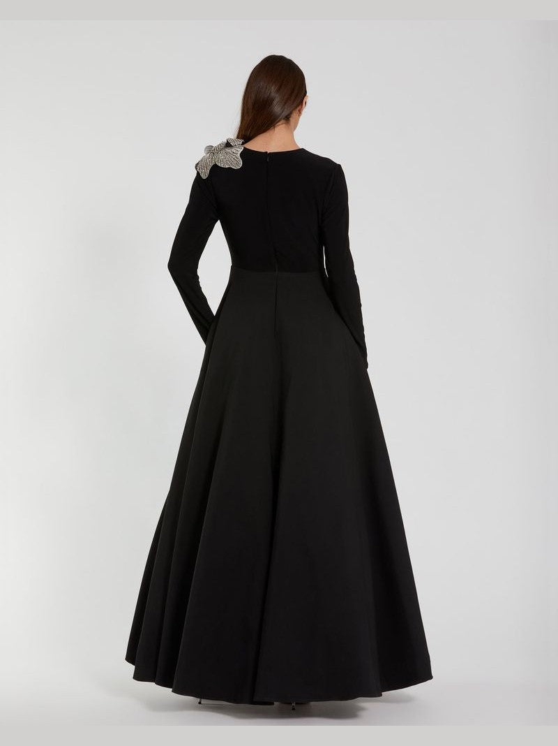 Long Sleeve Taffeta 3D Flower Ball Gown