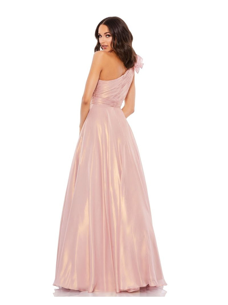 Iridescent One Shoulder Rosette Ball Gown
