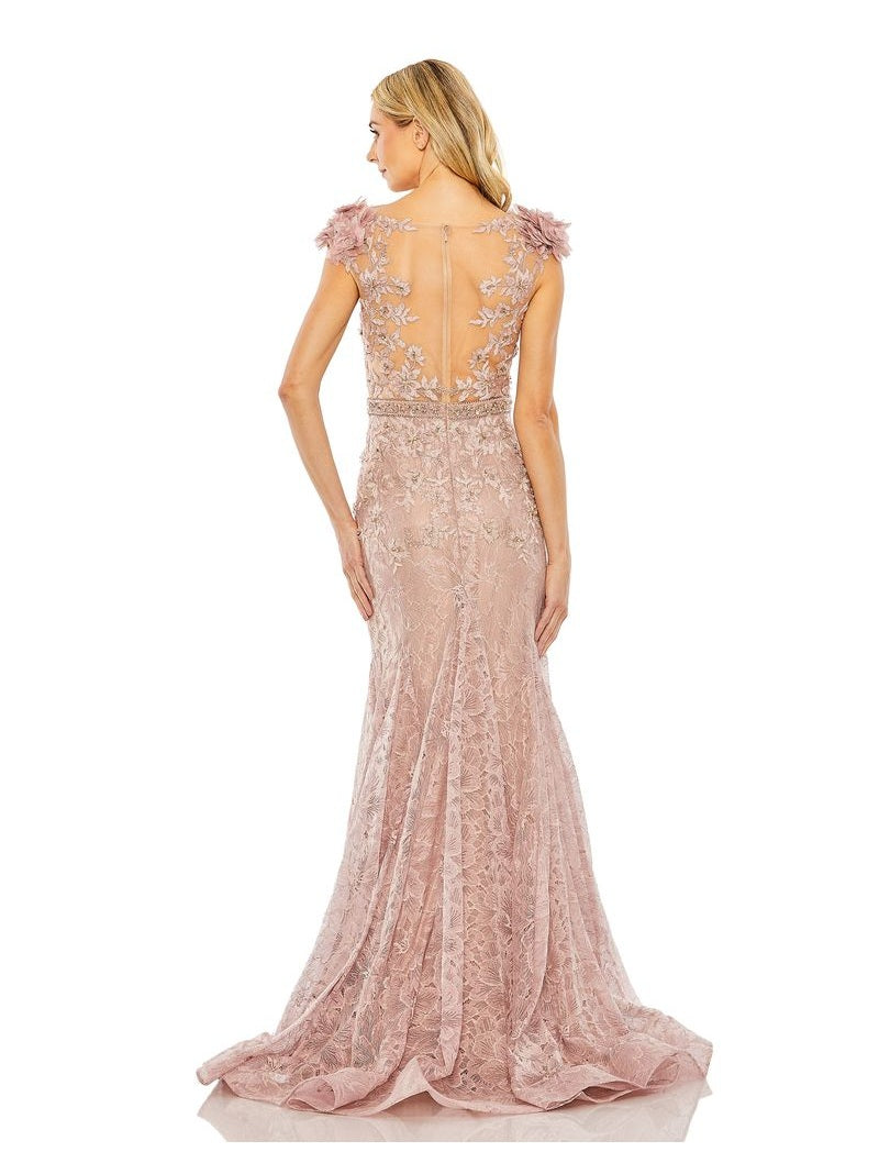 Embroidered Illusion Appliqued Bodice Trumpet Gown