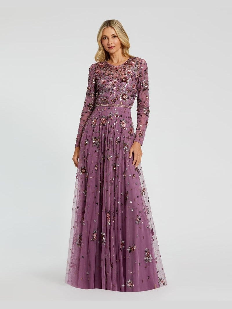 Long Sleeve High Neck Beaded Gown