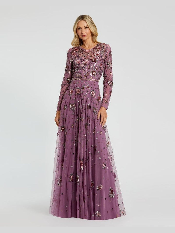 Long Sleeve High Neck Beaded Gown