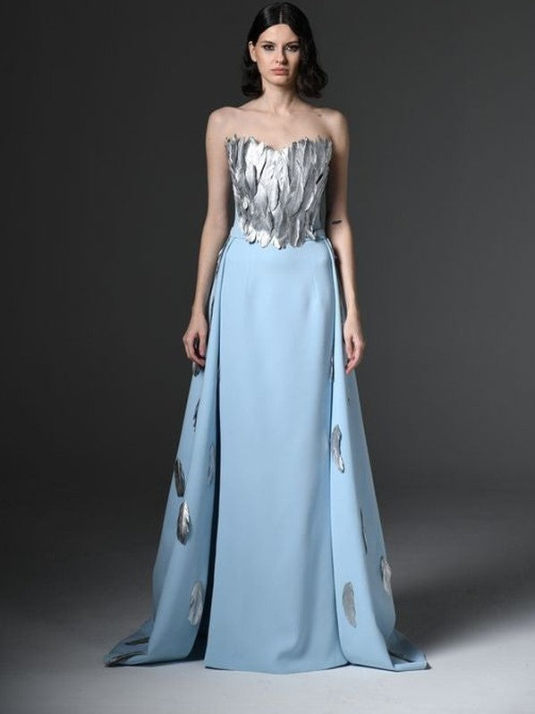 Feather Embellished Dress with Overskirt