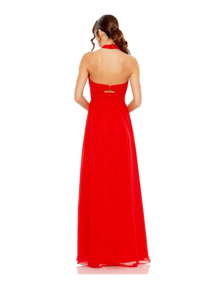 Ruched Halter Strap Keyhole Chiffon Gown