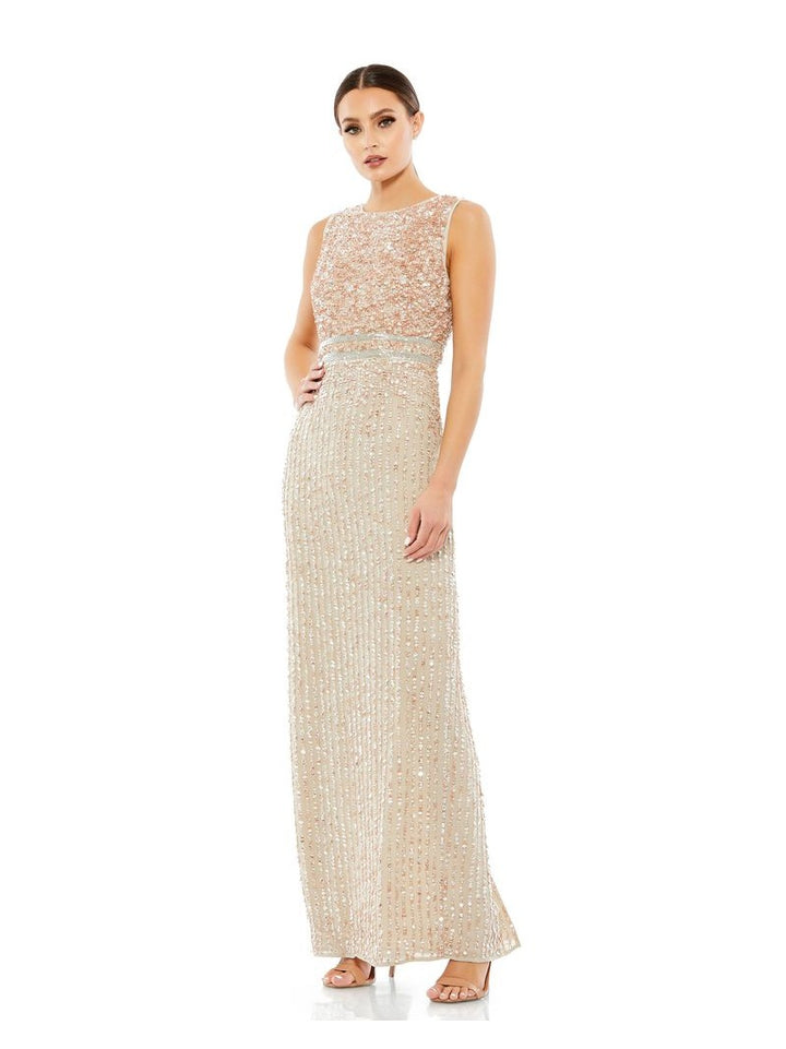 Sequined High Neck Sleeveless Column Gown