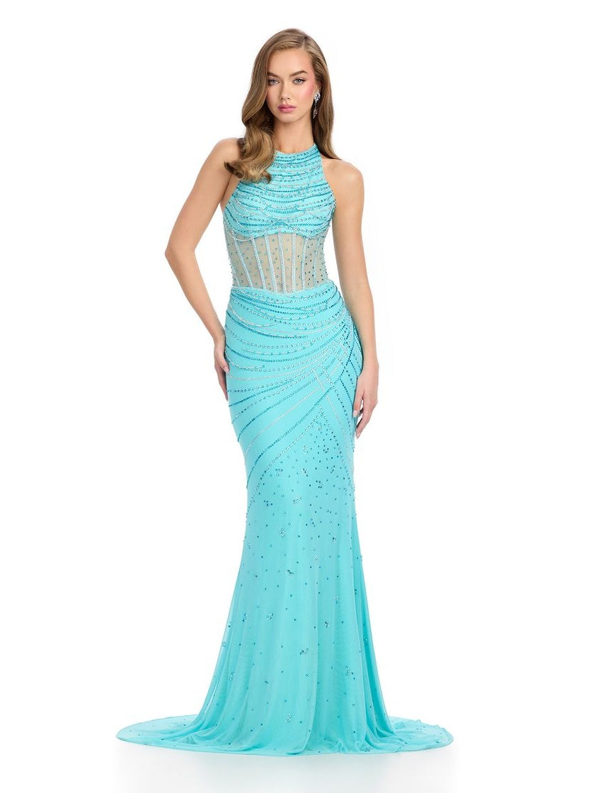 slim fit dress slacks Halter Gown with Corset Bustier & Press On Stones – The Designer Atelier
