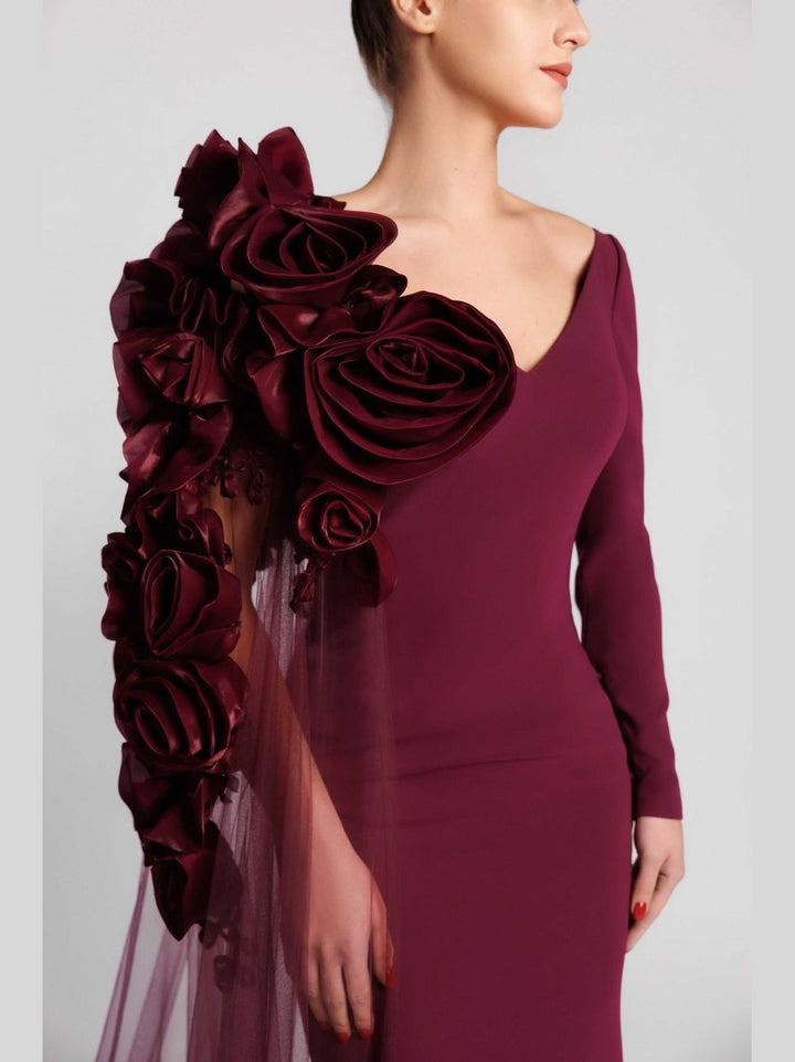 Mermaid Evening Dress with Cape Sleeve and V-Back