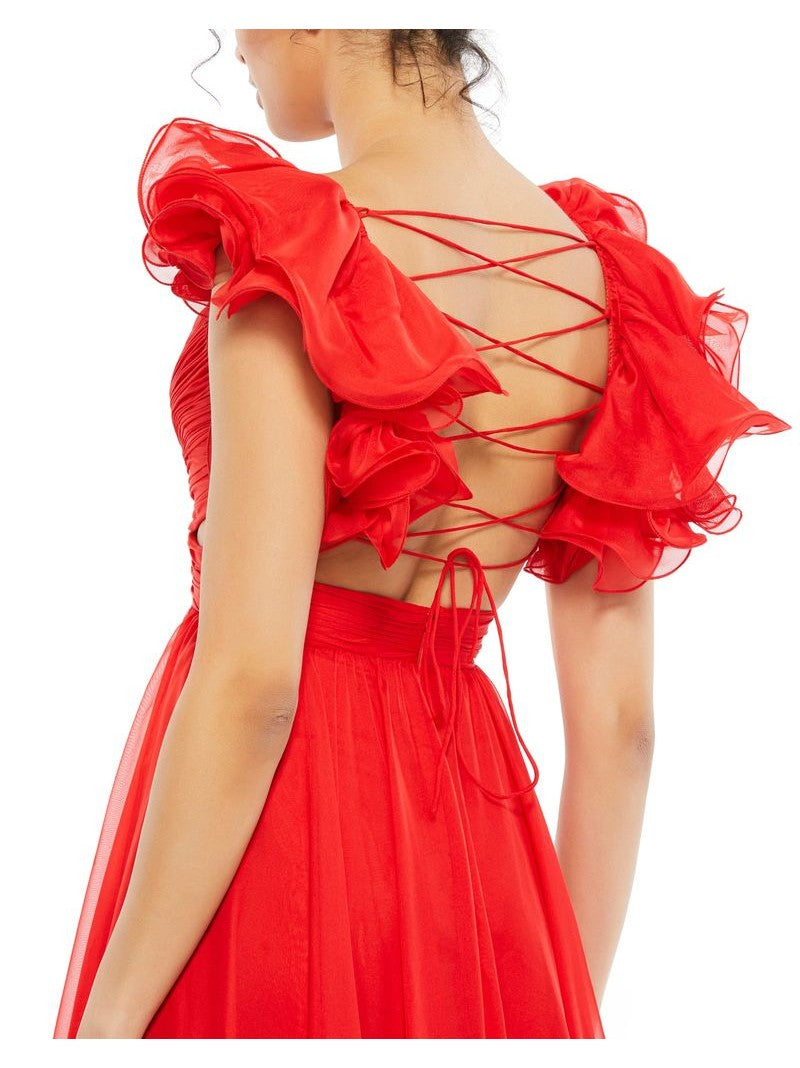 Ruffle Tiered Cut-Out Chiffon Gown