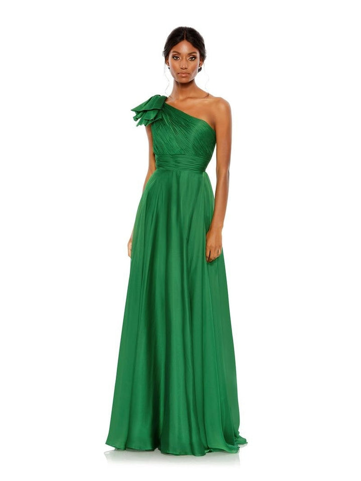 Pleated One Shoulder Chiffon Gown