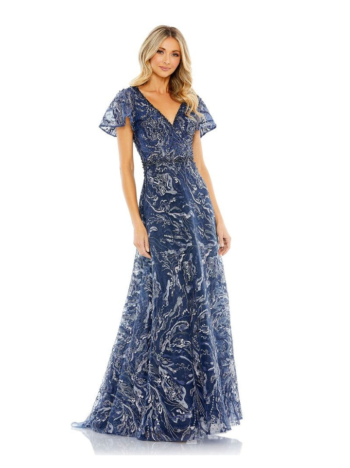 Embellished Illusion Butterfly Sleeve A-Line Gown