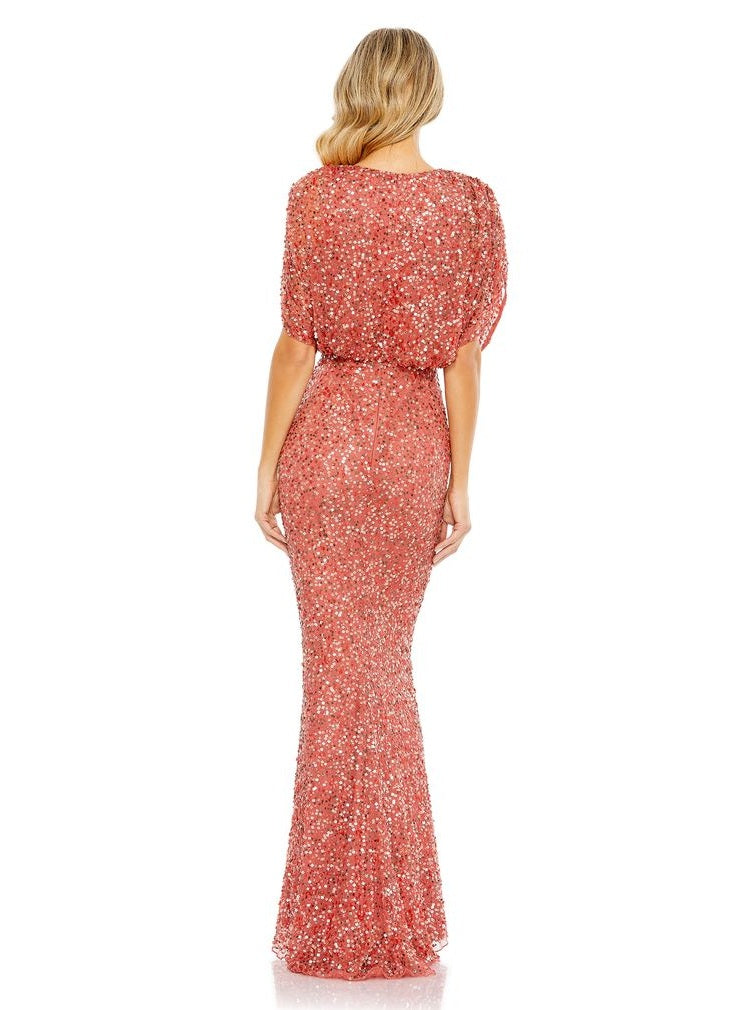 Draped Sleeve V Neck Gown