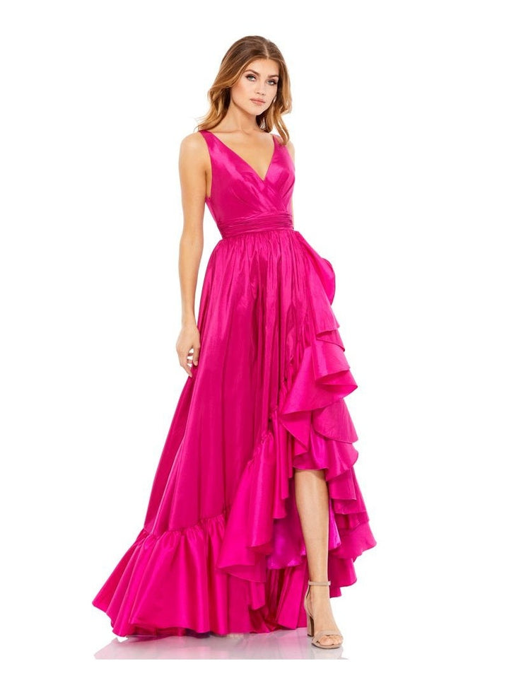 Taffeta High Low Ruffle Gown