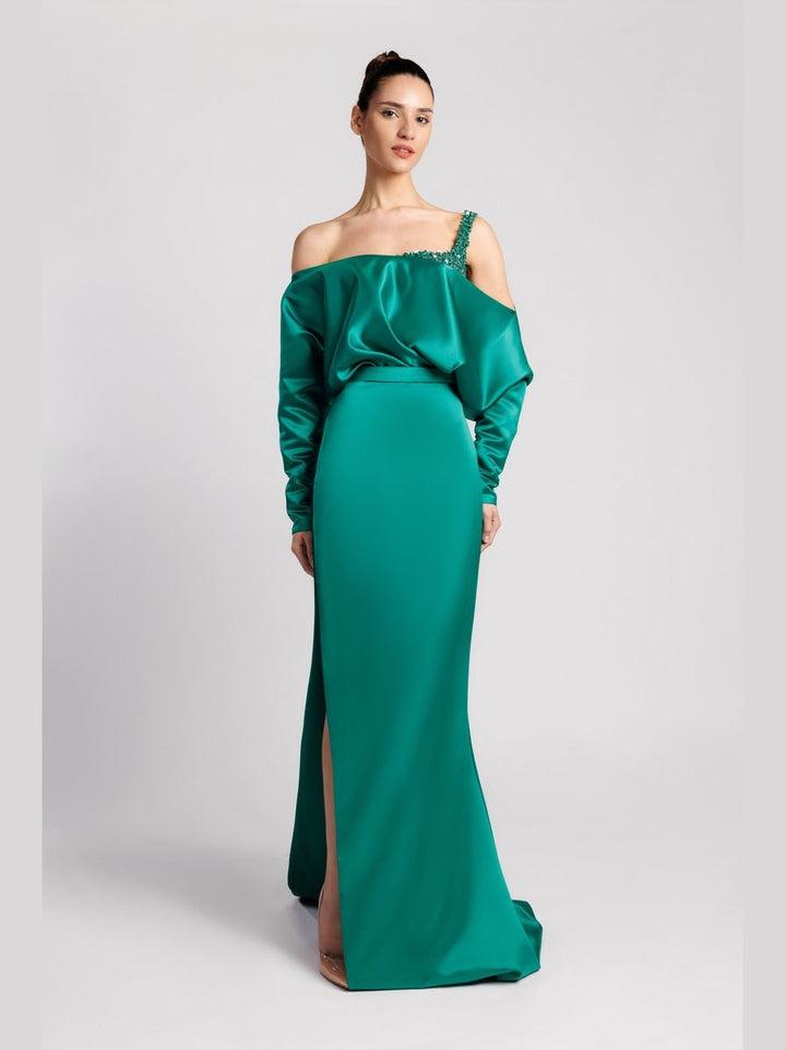 Asymmetric Mermaid Evening Dress with Sequin Strap