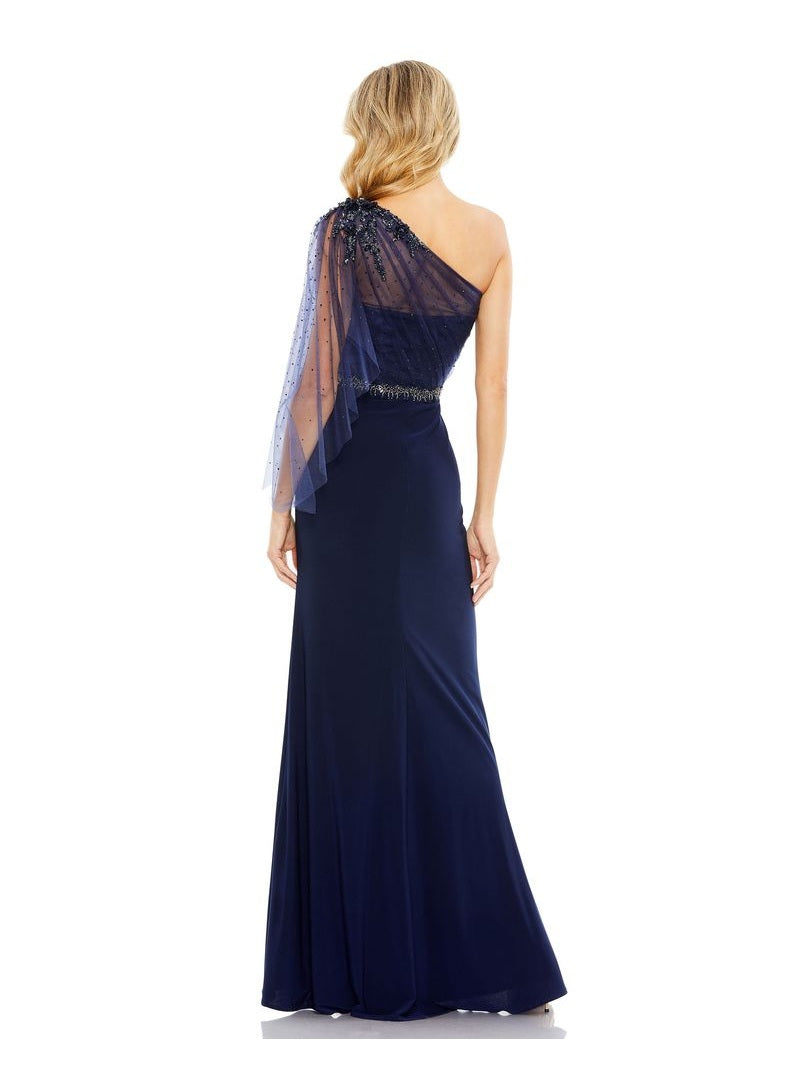 Embellished One Shoulder Draped Gown