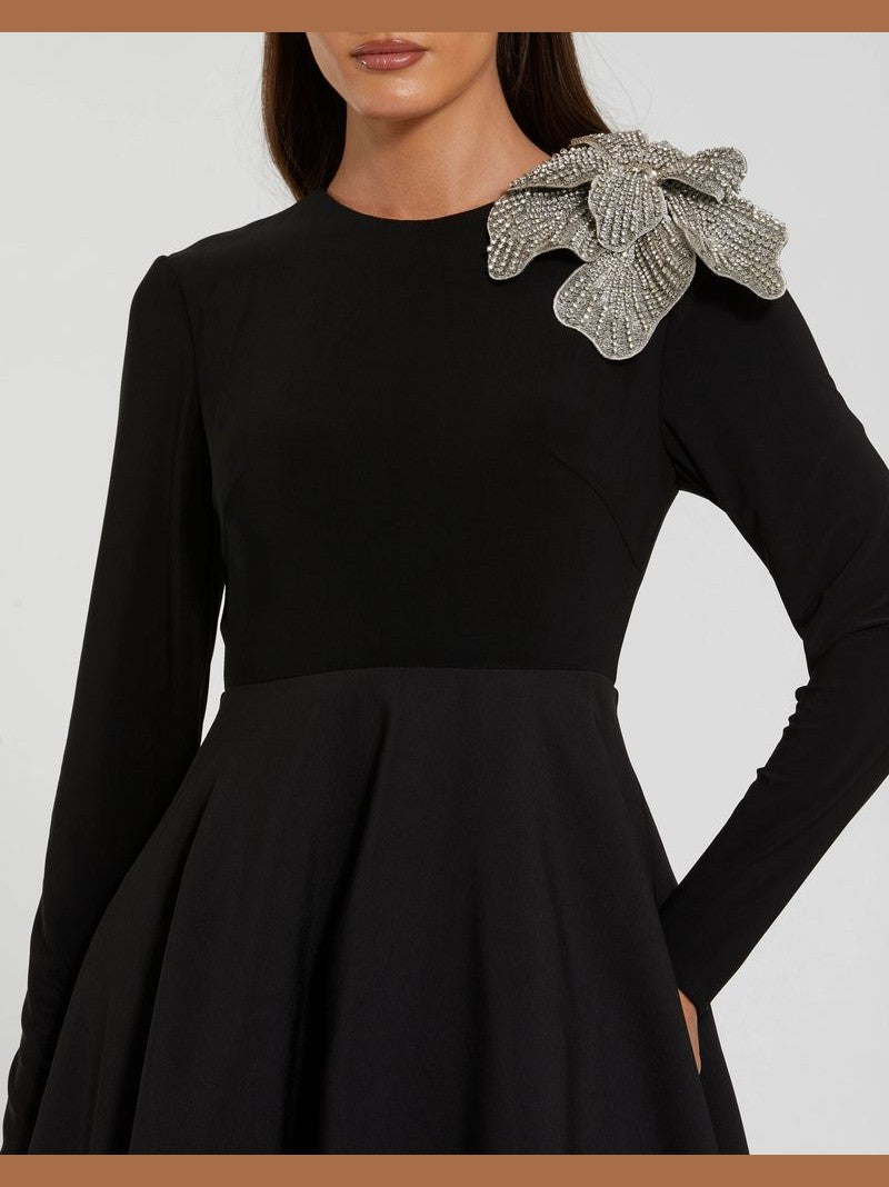 Long Sleeve Taffeta 3D Flower Ball Gown