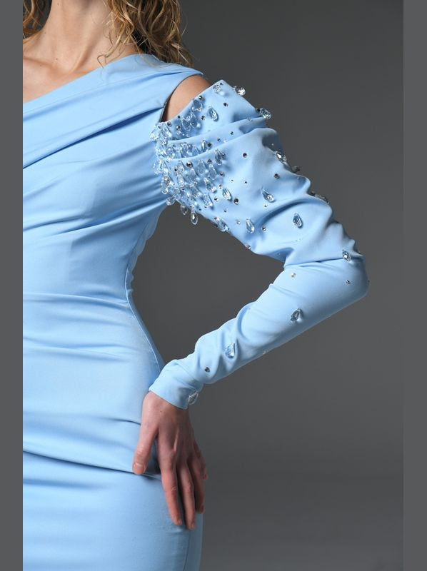 Baby Blue Embroidered Crepe Dress