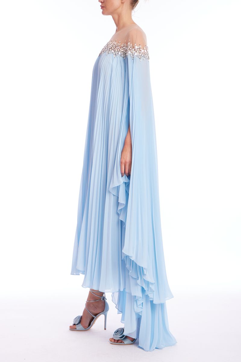 Pleated Chiffon High Low Dress