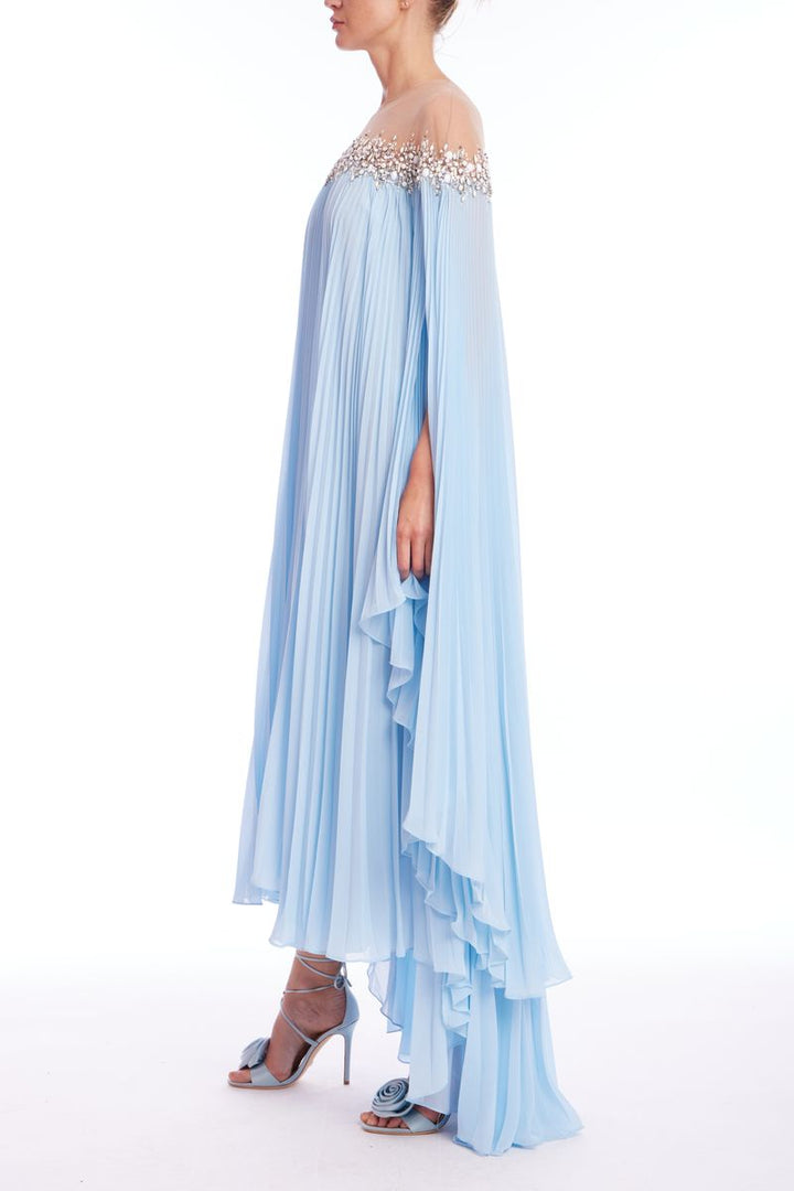 Pleated Chiffon High Low Dress