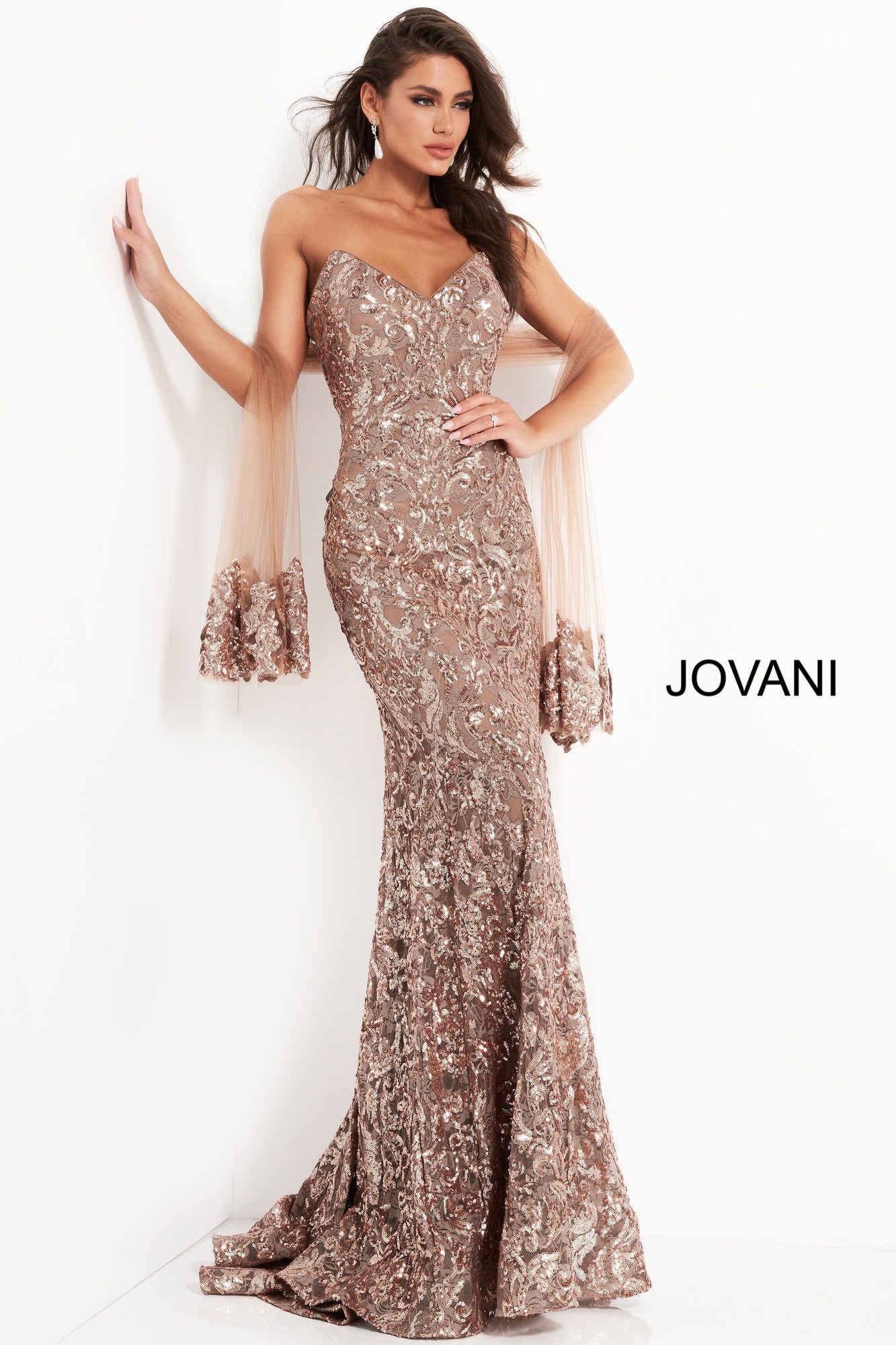 Jovani Copper Sequin Embellished Evening Dress