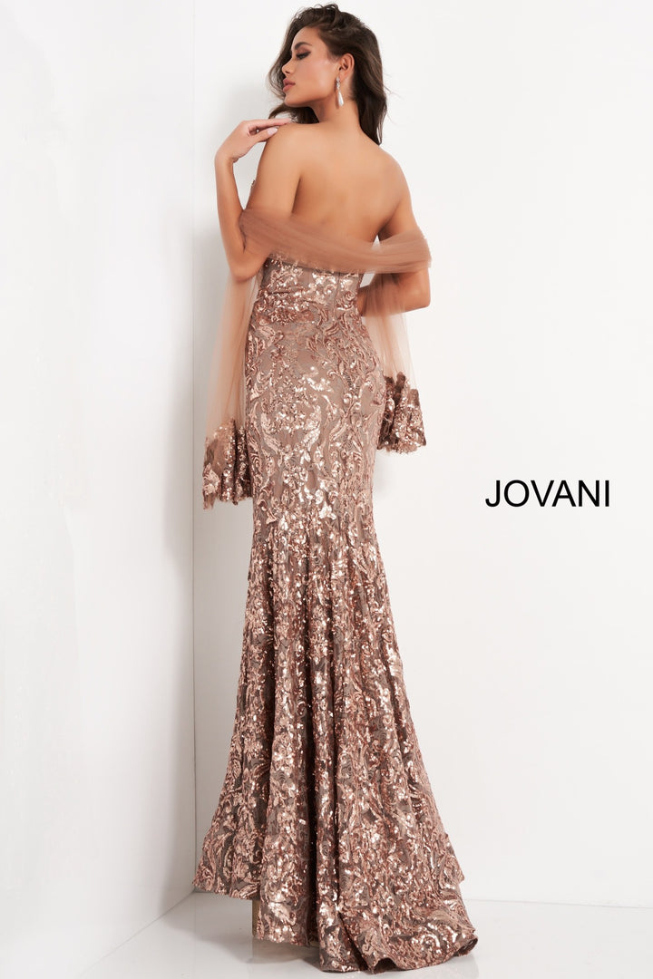 Jovani Copper Sequin Embellished Evening Dress
