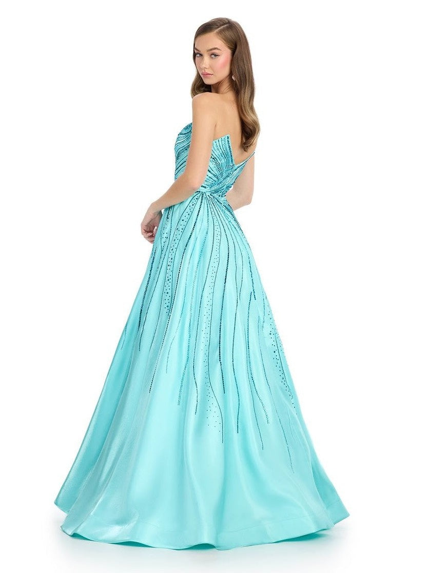Satin Ball Gown with Sweetheart Neckline & Press On Stone Detail