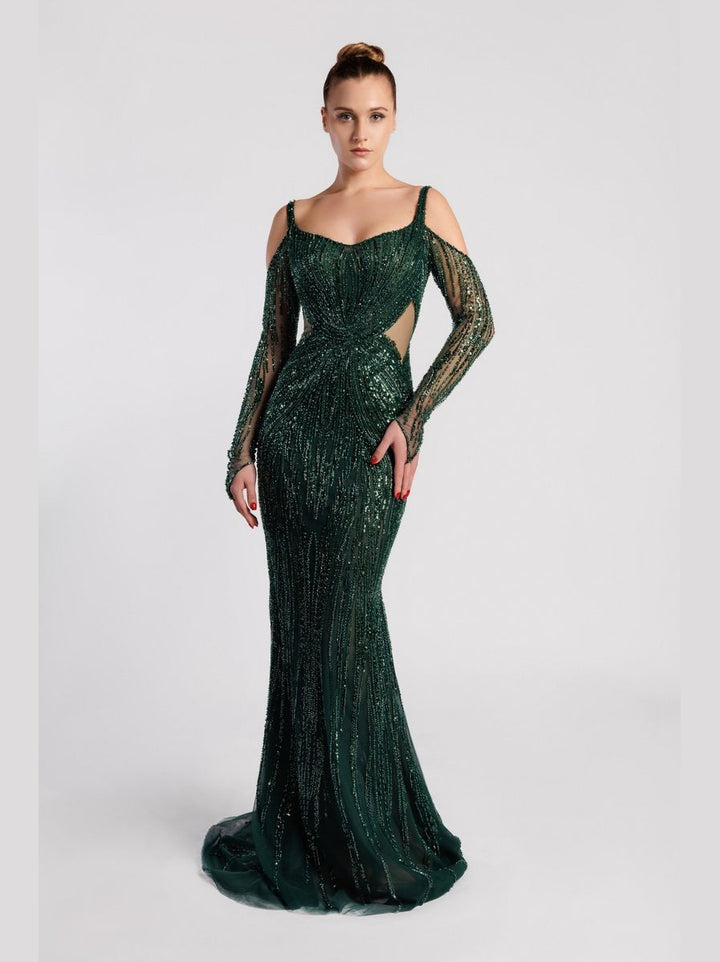 Embroidered Mermaid Dress with Sweetheart Neckline and Cold Shoulders