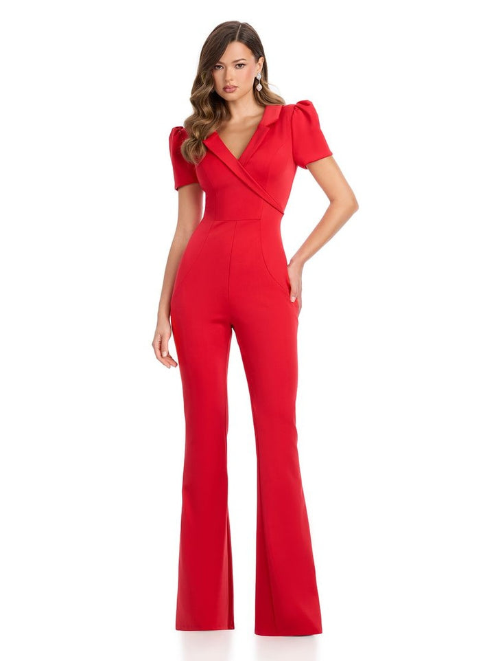 Scuba Jumpsuit with Lapel Adorned Bustier