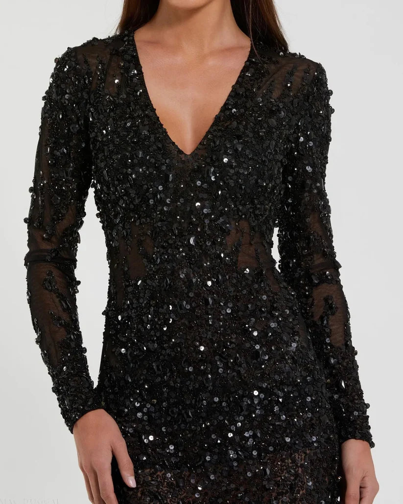 long sleeve mini dress designer Black Long Sleeve Sheer Embellished Mini Dress The Designer Atelier long sleeve mini dress designer Black Long Sleeve Sheer Embellished Mini Dress The Designer Atelier