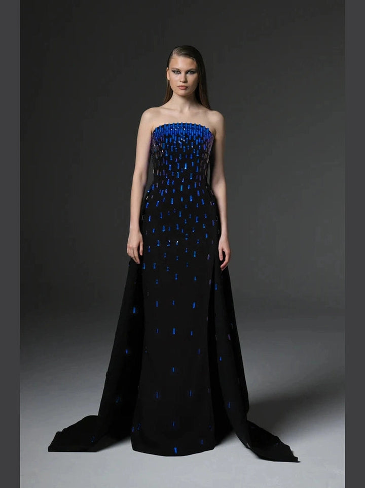 FULLY EMBROIDERED CRÊPE GOWN WITH OVERSKIRT