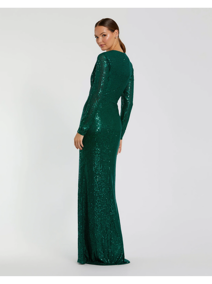 Sequined Long Sleeve Side Knot Gown