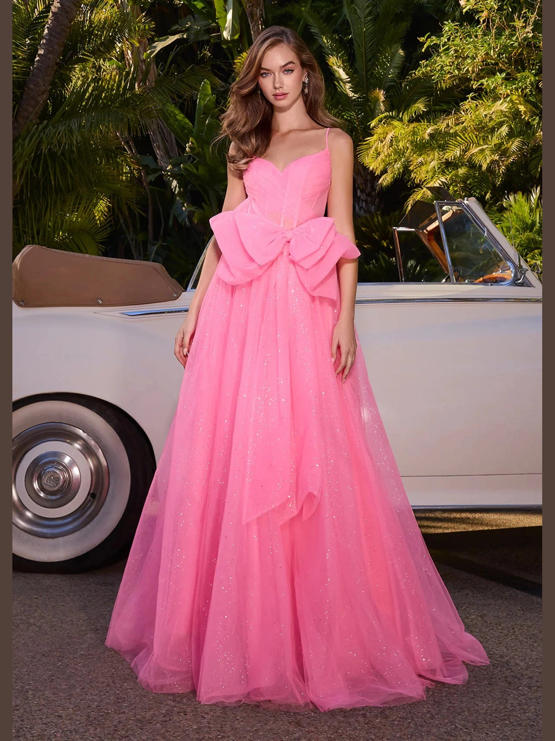 Spaghetti Strap Tulle Ball Gown with Bow