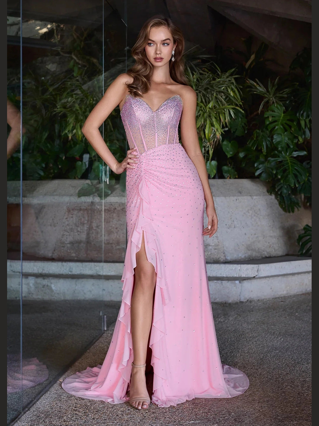 Strapless Gown with Corset Bustier & Press On Stones
