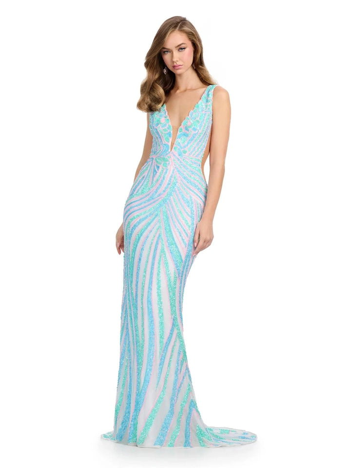 V-Neck Fully Beaded Gown