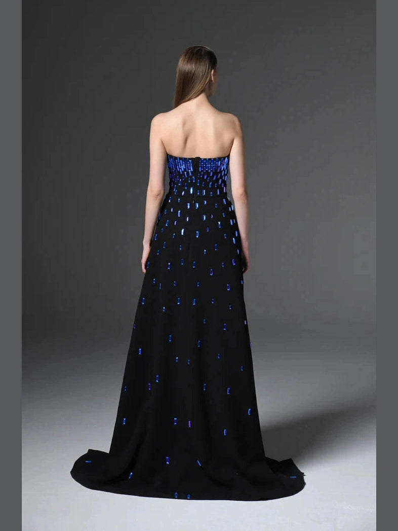FULLY EMBROIDERED CRÊPE GOWN WITH OVERSKIRT