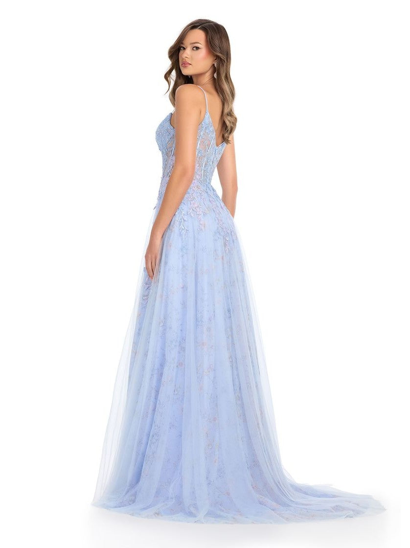 Tulle Gown with Spaghetti Straps and Corset Bustier