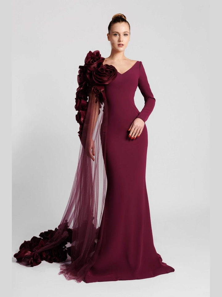Mermaid Evening Dress with Cape Sleeve and V-Back