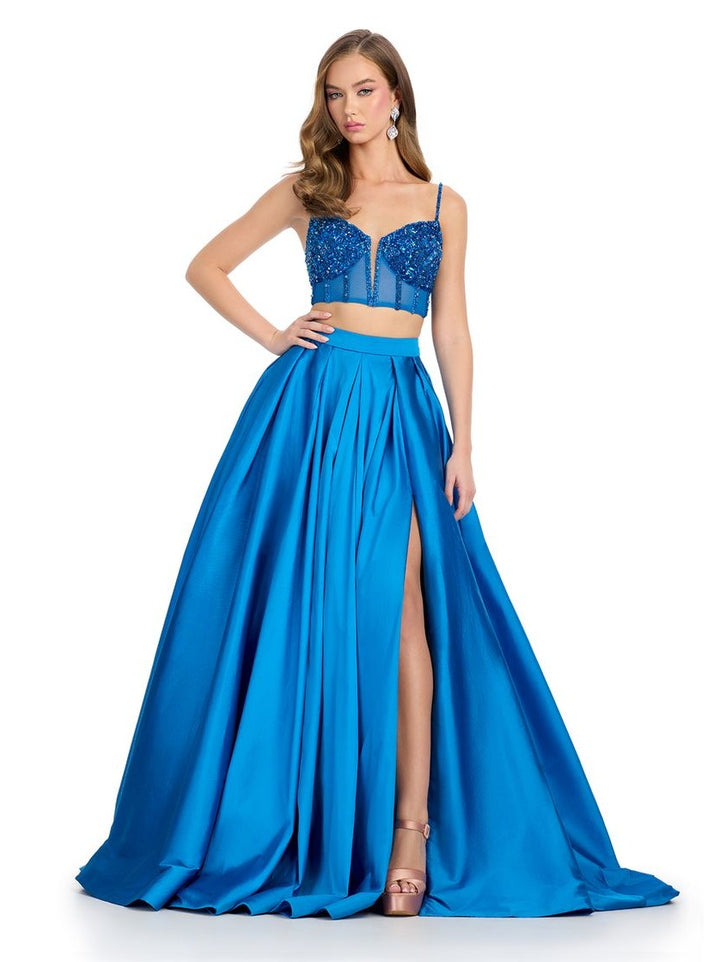 Two Piece Gown with Beaded Bustier & Taffeta Skirt