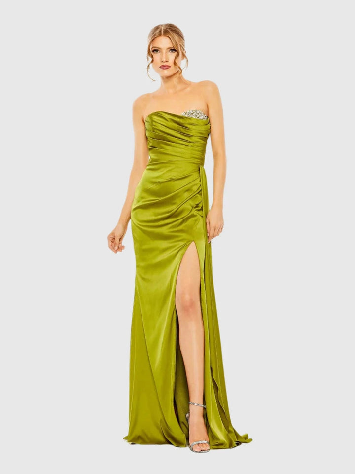 Strapless Embellished Sweetheart Neckline Satin Gown