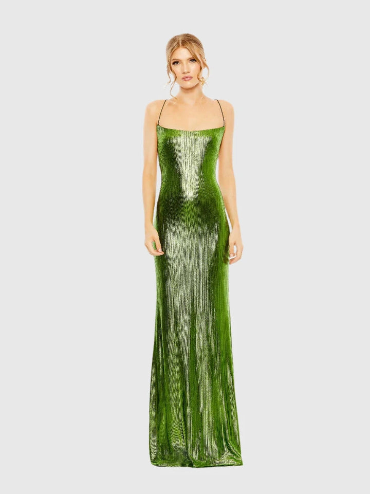 Metallic Corset Back Column Gown